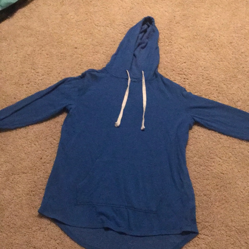 Blue long sleeved hooded hoodie